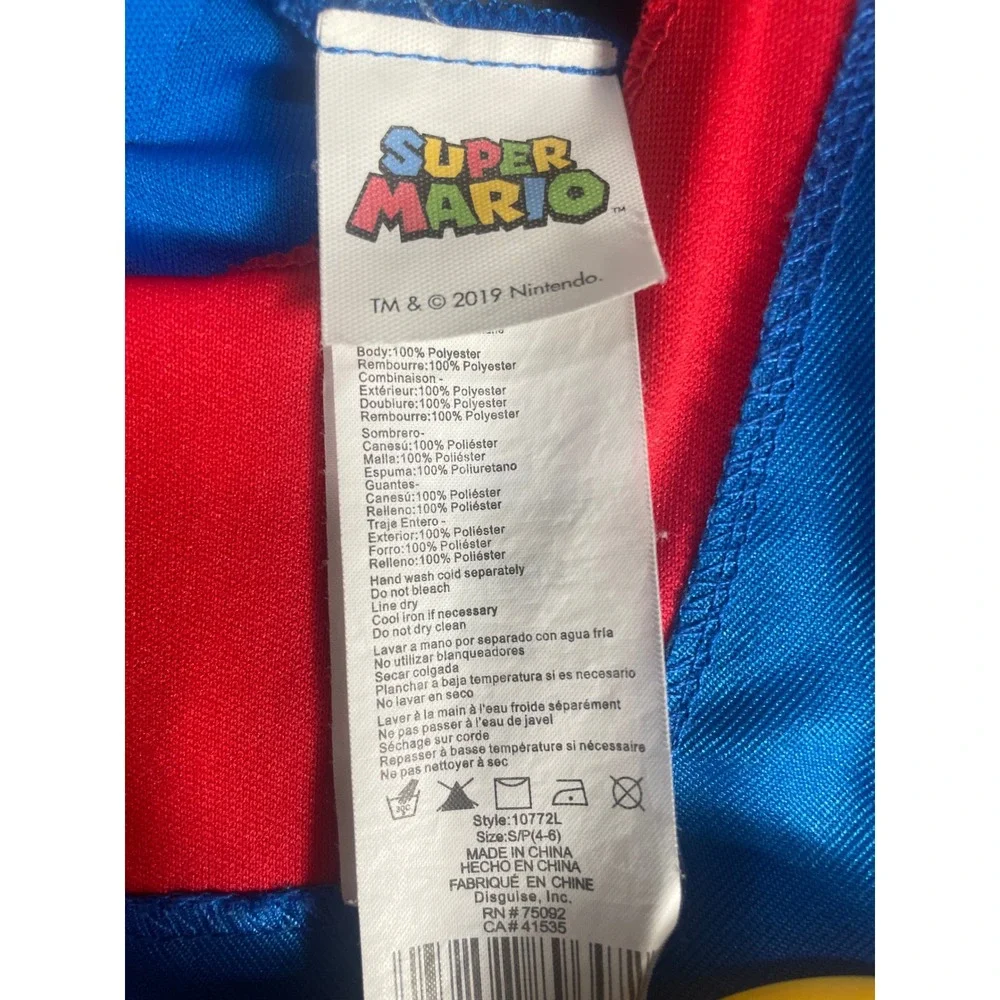 Super Mario Costume Kids Small 4-6 Nintendo Jumpsuit Only Red Blue